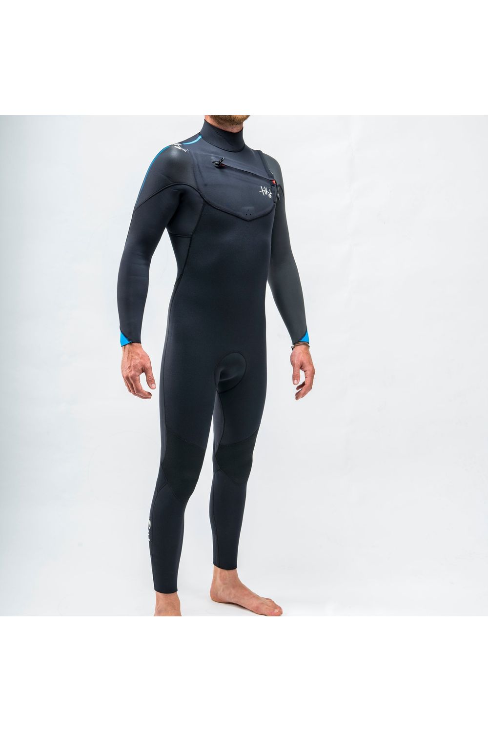 Mens Tech 3/2 GBS Steamer Wetsuit Chest Zip Black Blue