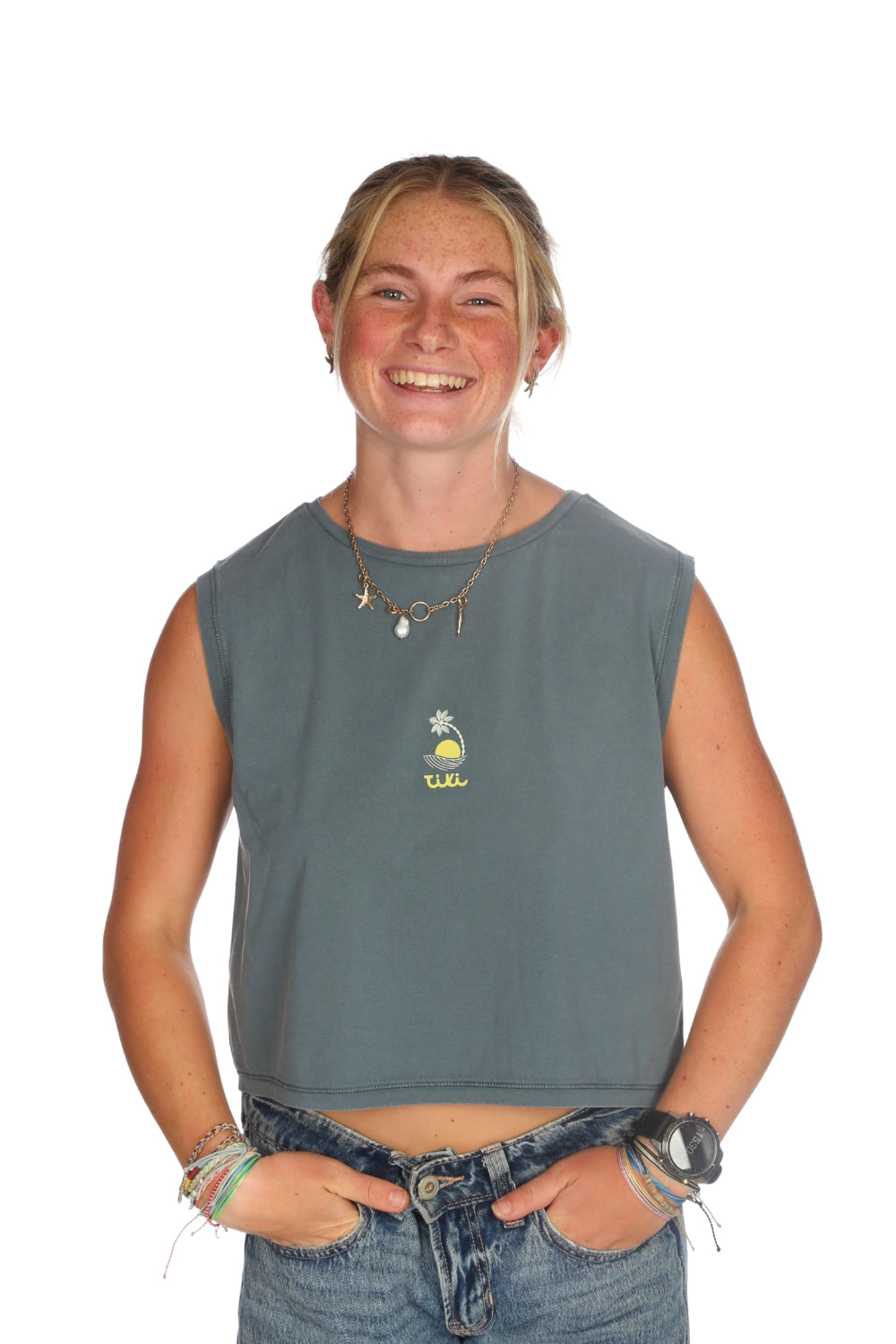 Tiki Palm Vest Washed Grey