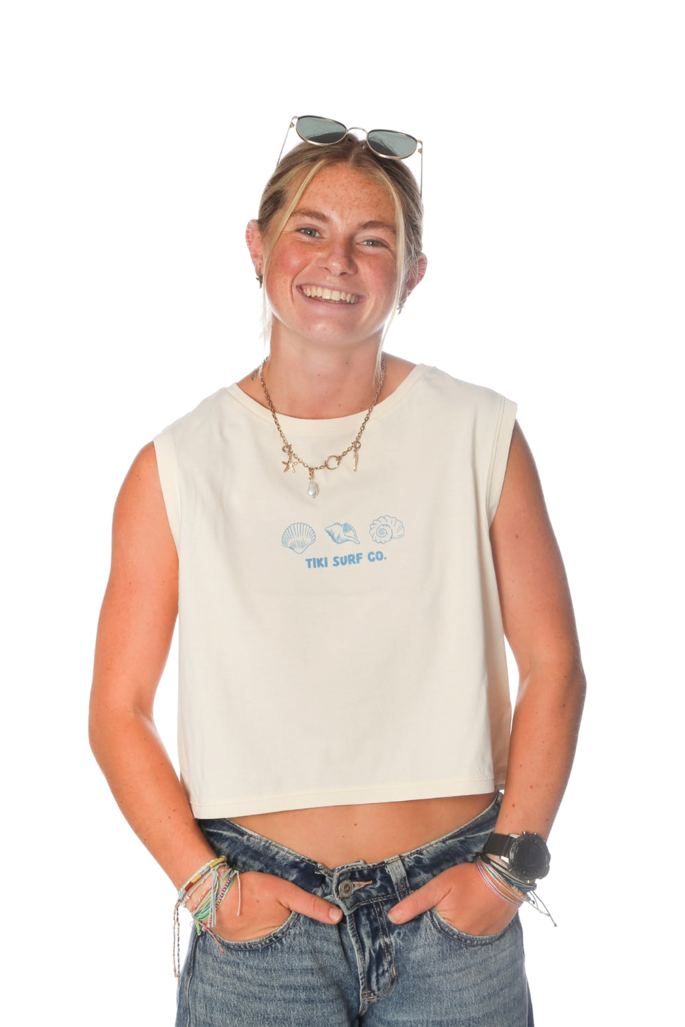 Tiki Shells Vest Washed Ivory