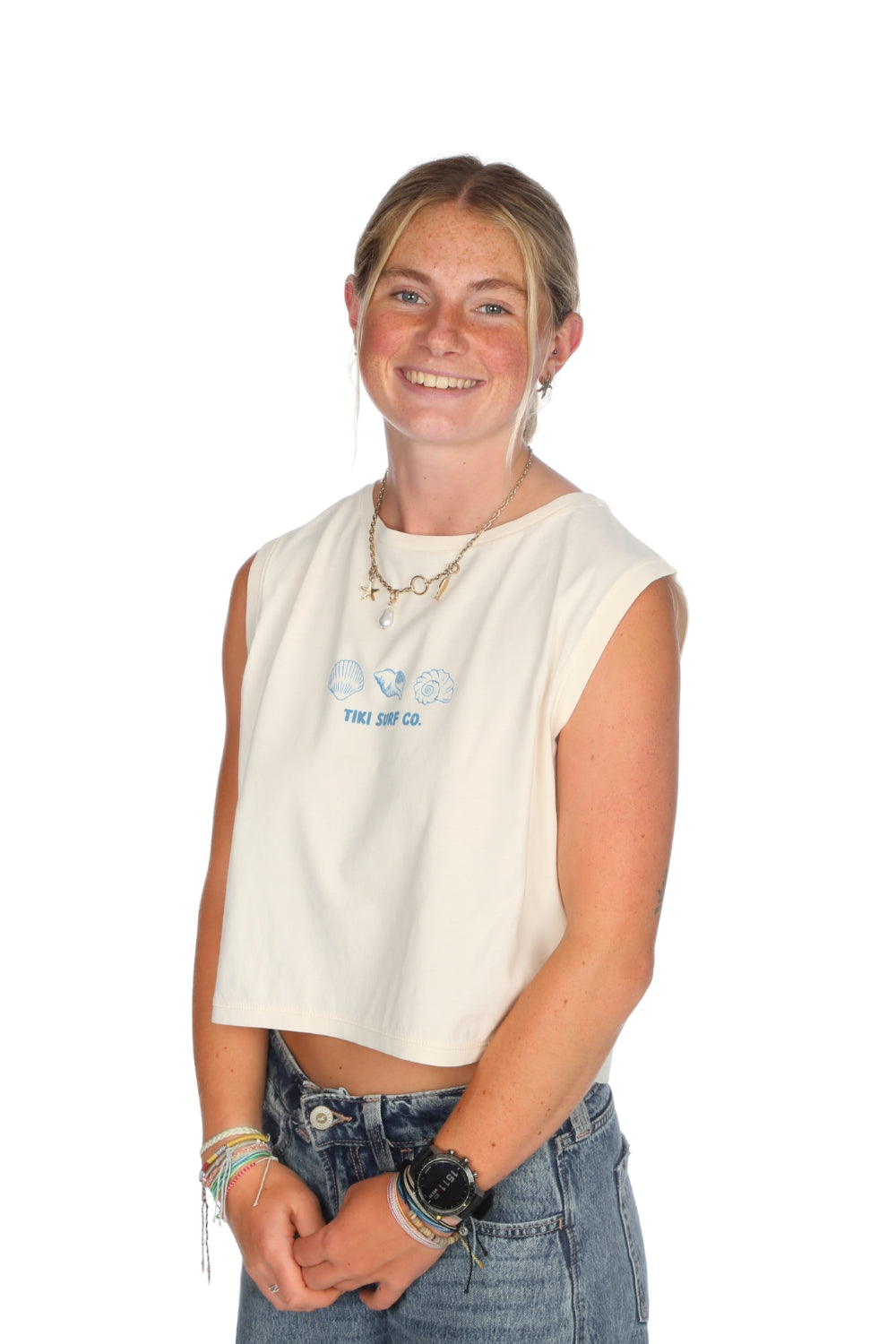 Tiki Shells Vest Washed Ivory