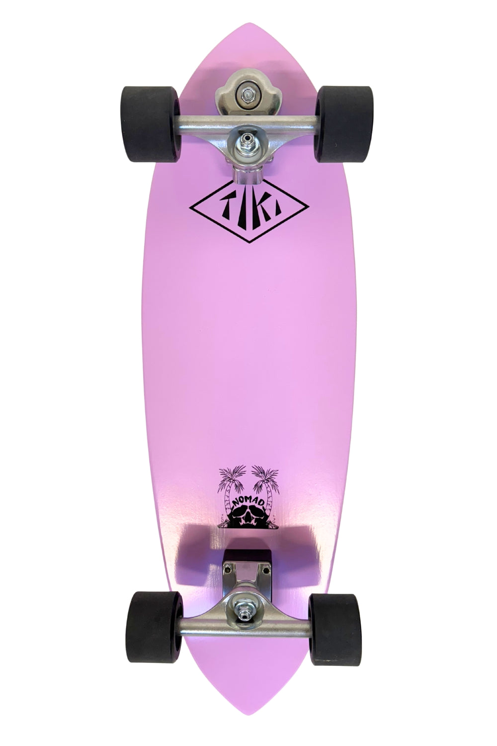 Pink skateboard with visible branding on a white background