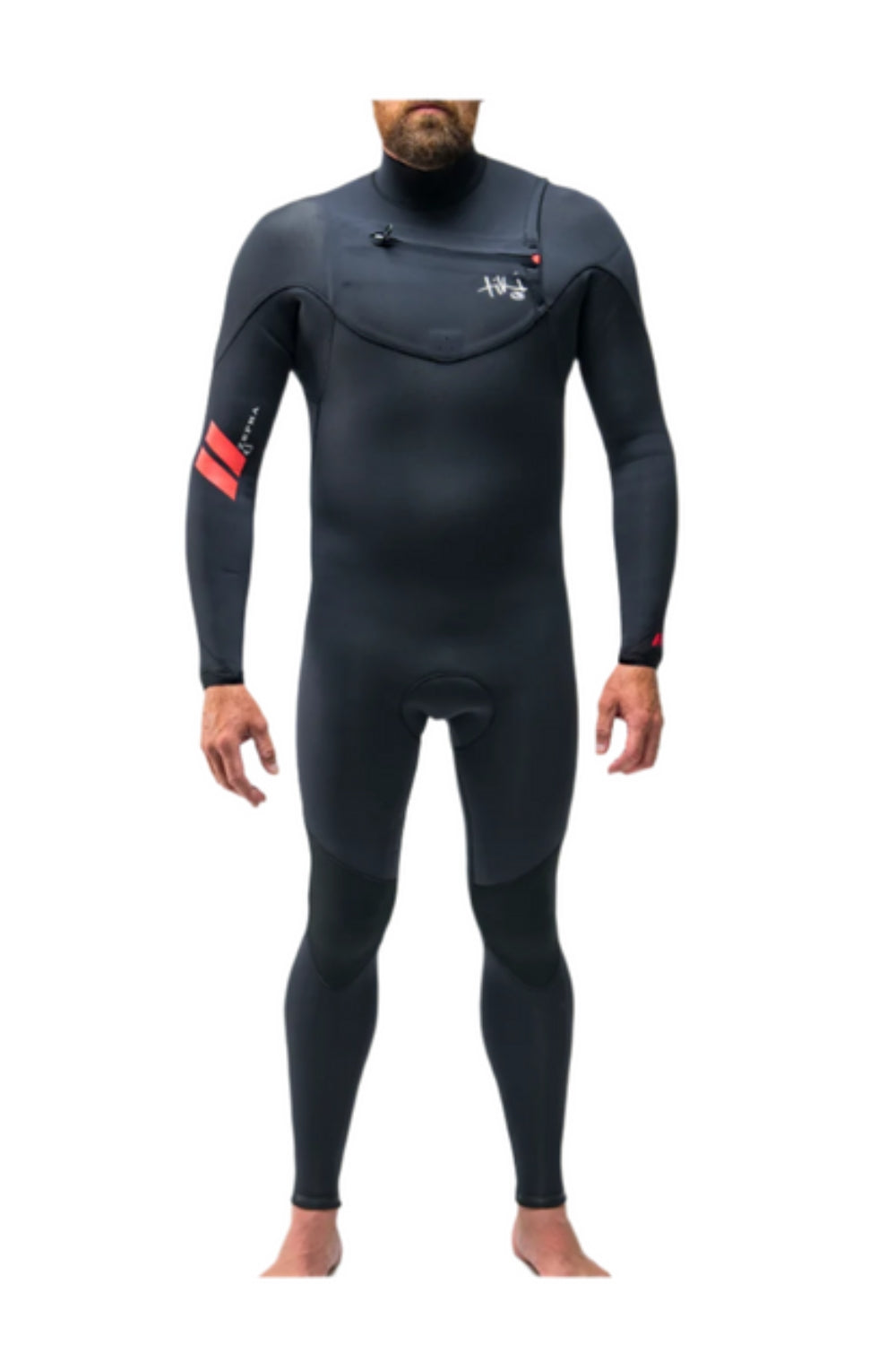 Mens Tiki Zepha 2 4/3mm wetsuit in black with chest zip