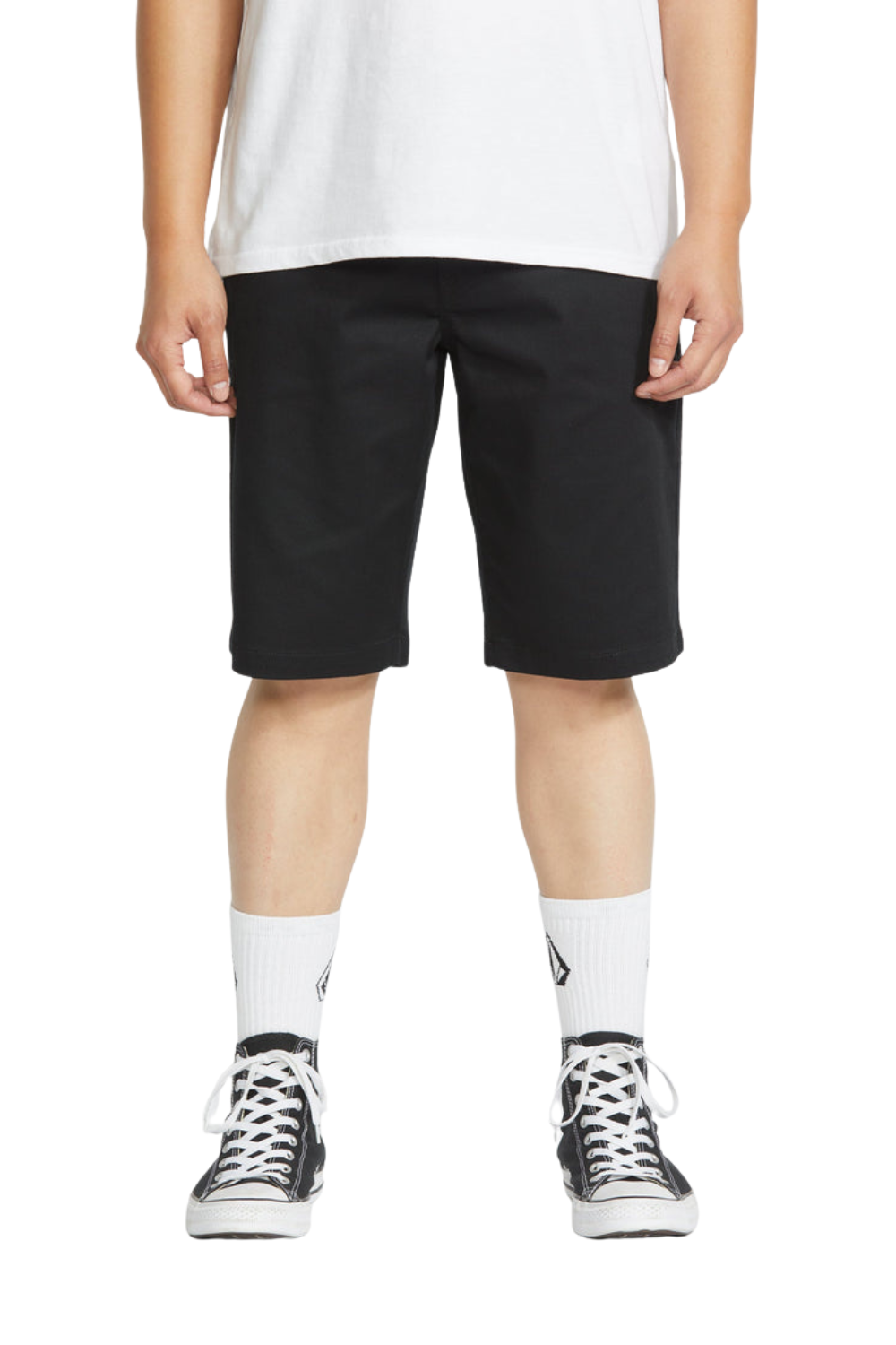 Person wearing black knee length shorts