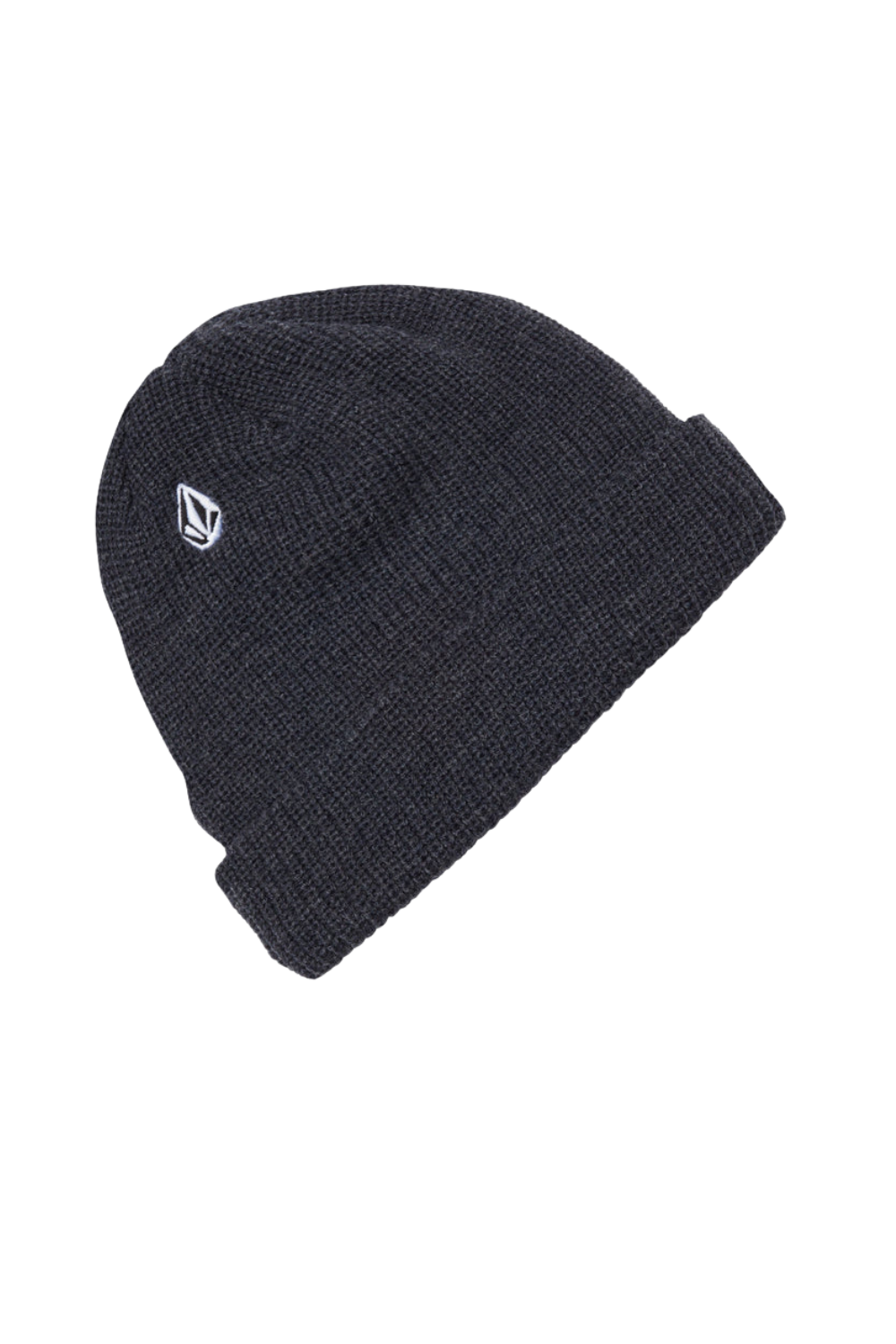 Dark grey beanie with an embroidered Volcom stone logo on the top side.