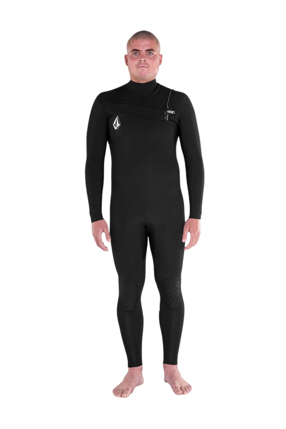 Person wearing a Volcom Modulator 4/3mm Mens Wetsuit with chest zip in black