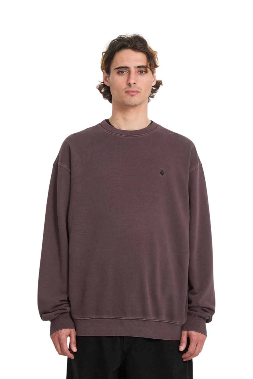Man wearing a brown sweatshirt on a white background