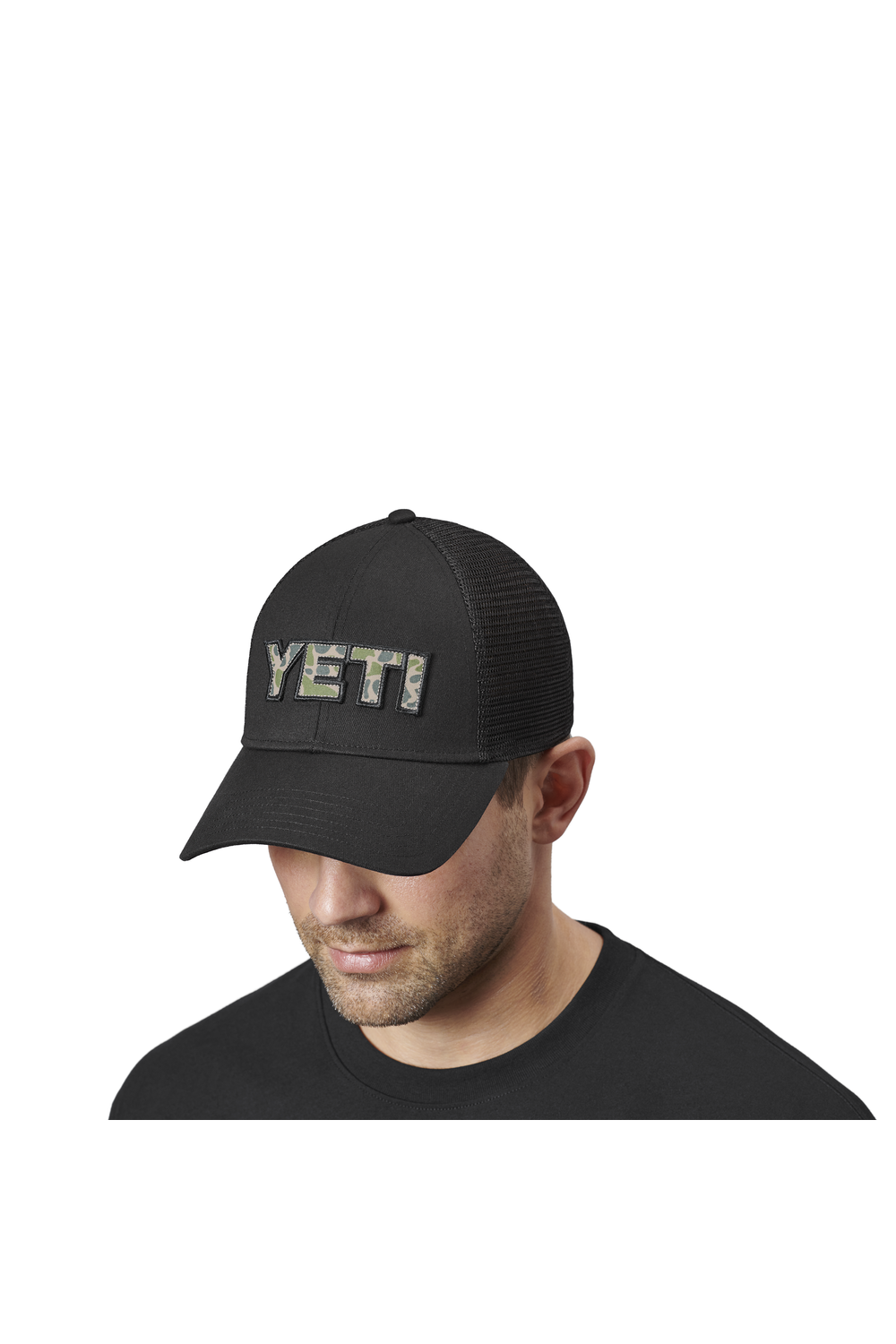 Yeti Camo Logo Badge Low Pro Trucker Hat Black