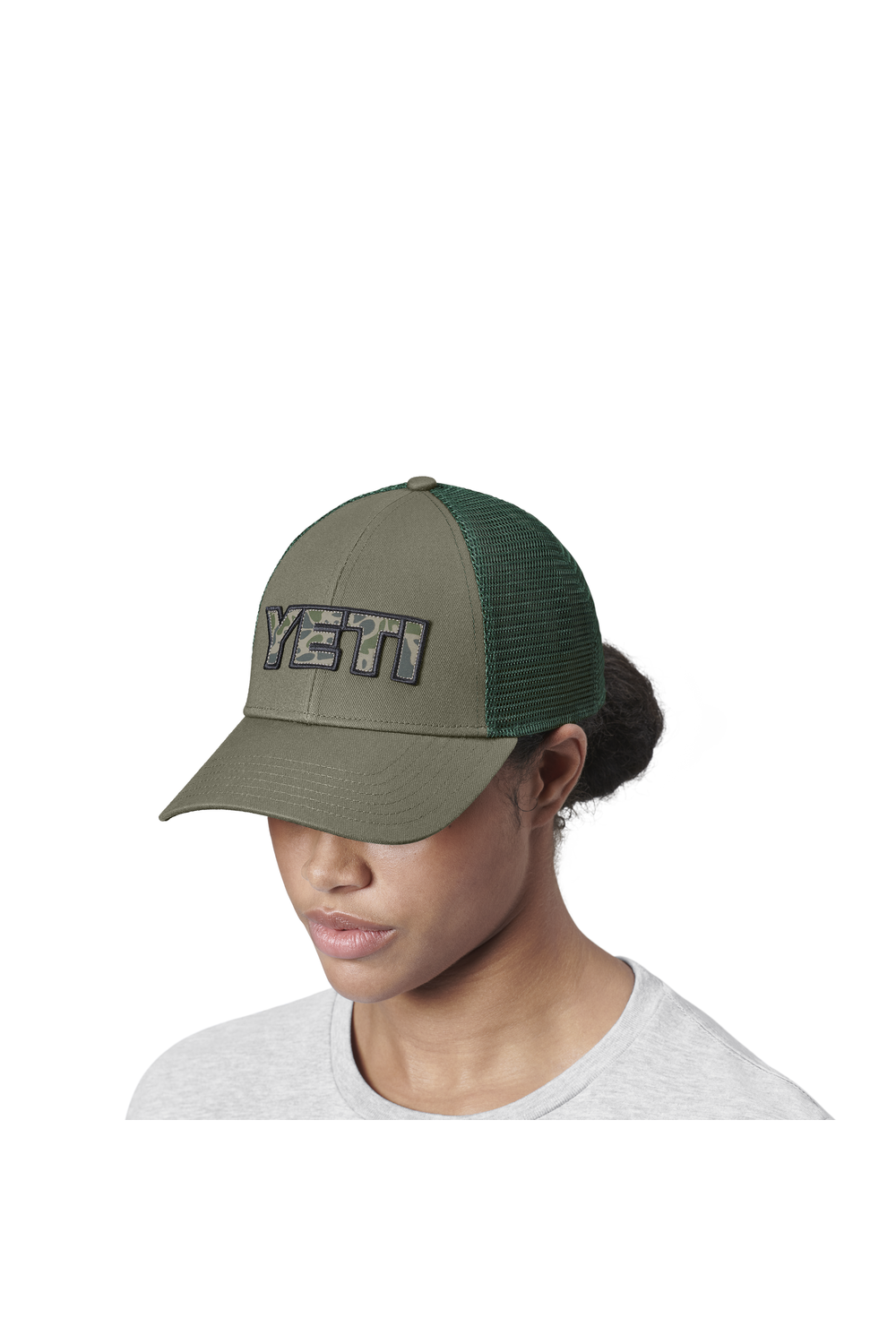 Yeti Camo Logo Badge Low Pro Trucker Hat Olive