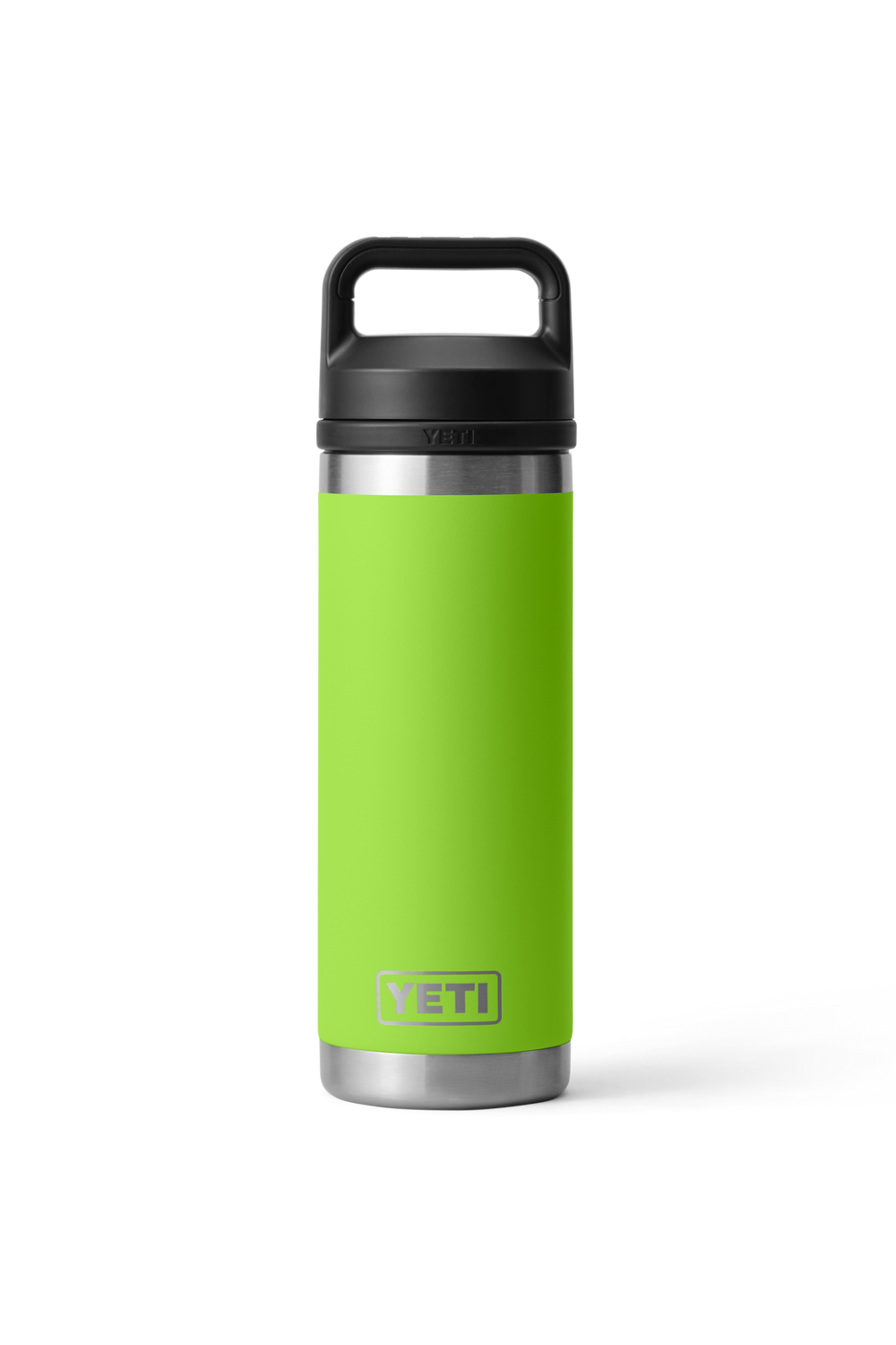 Bright green water bottle with Yeti logo