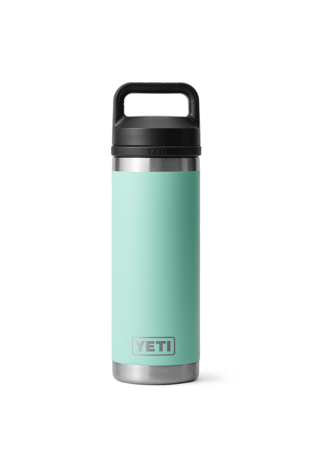 YETI water bottle with black lid on a white background