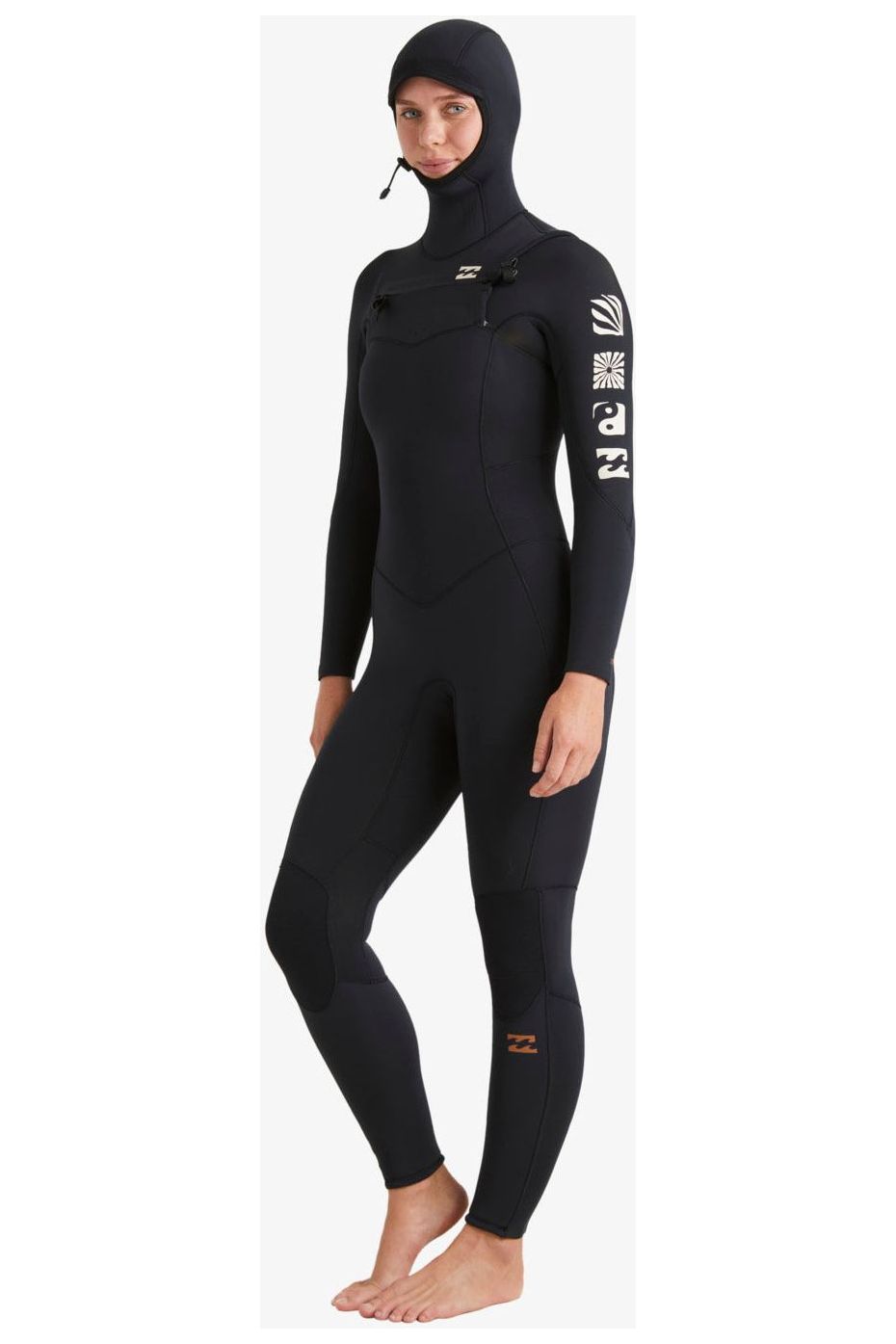 Billabong Womens 5/4 Synergy Natural Chest Zip Hooded Wetsuit Night Fall