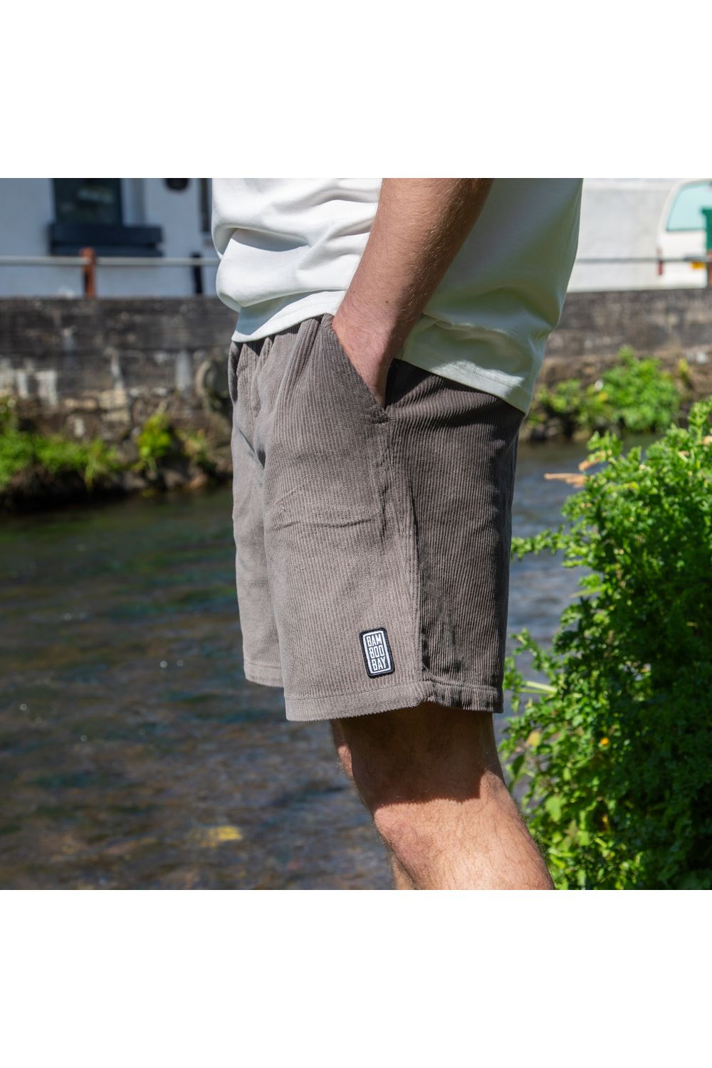 Bamboobay grey cord shorts from side