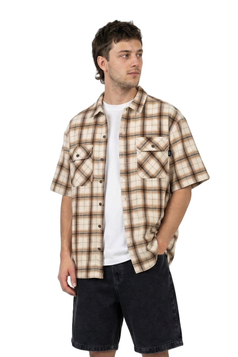BamBooBay Checked In Mens Short Sleeve Shirt Brown Check