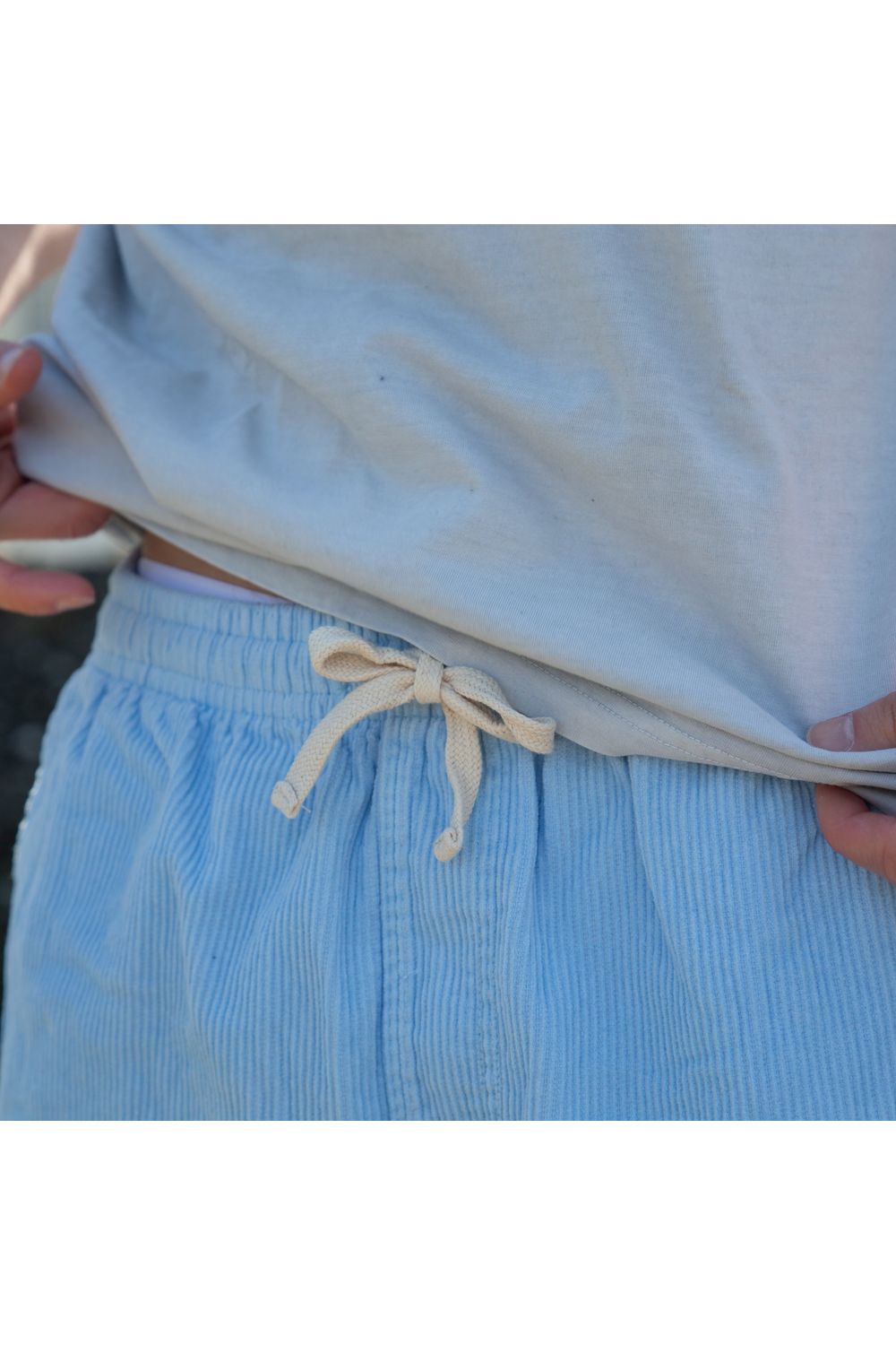 Bamboobay Cord Shorts in light blue front waist Tie