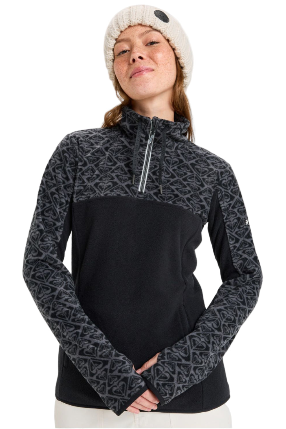 Roxy Sayna Half Zip Fleece True Black Roxygram Tonal