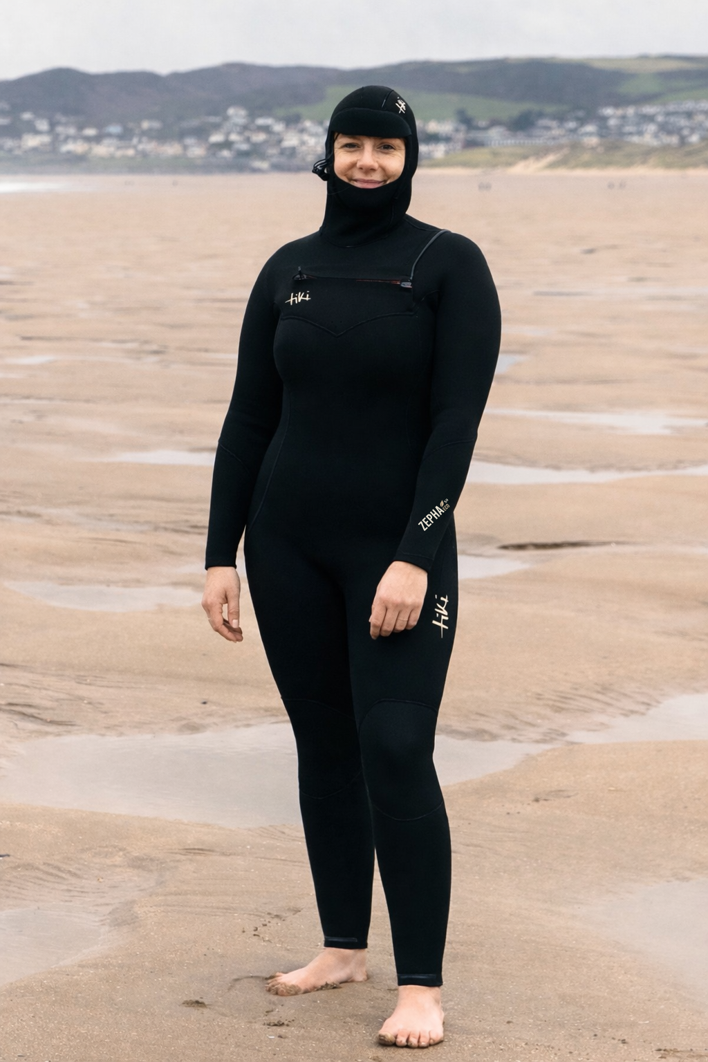 Tiki ZephaEco 5/4/3 Womens Yulex Chest Zip Hooded Wetsuit Black