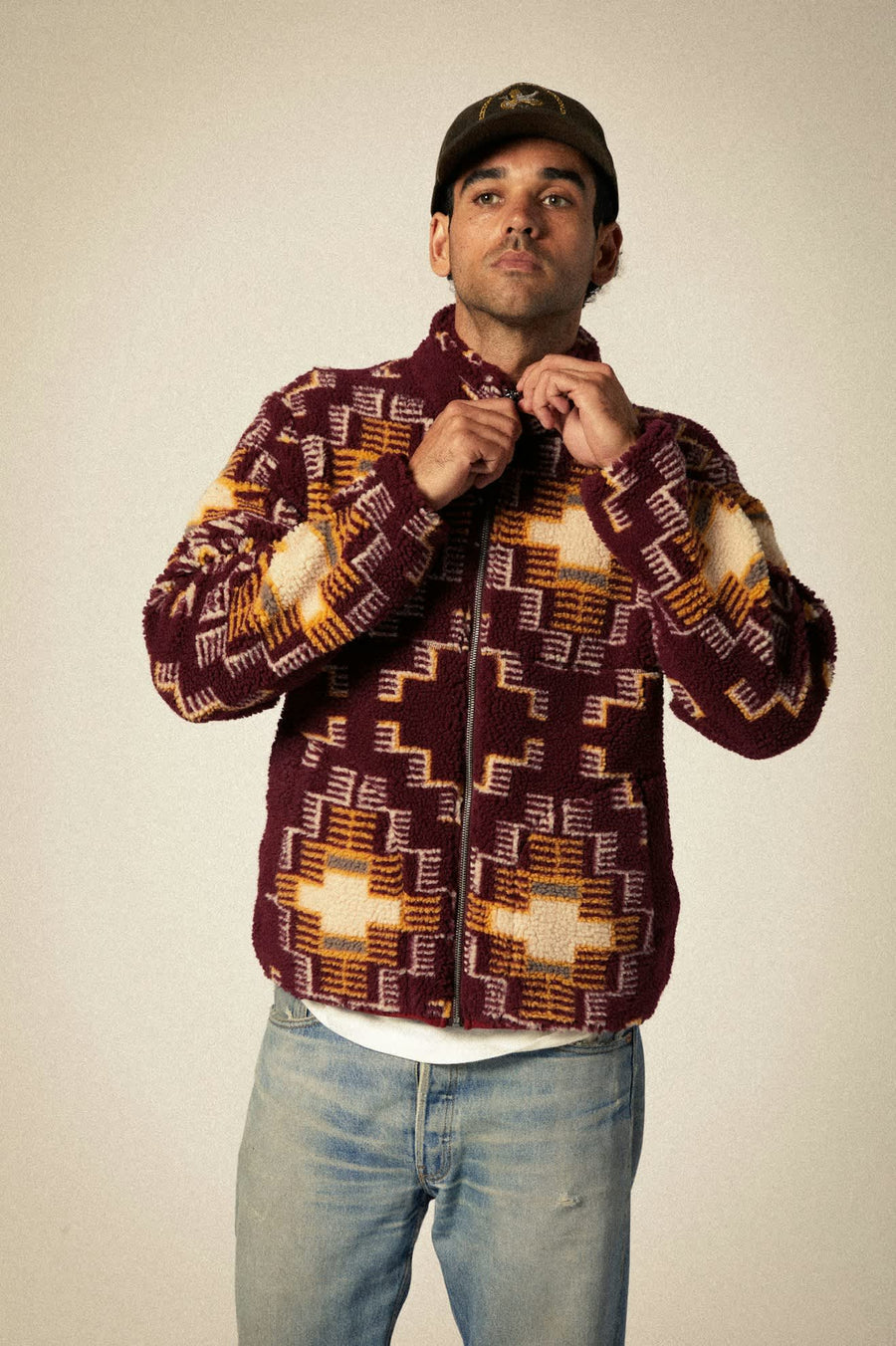 Brixton Arctic Fleece Mock Neck Jacket Light Cabernet