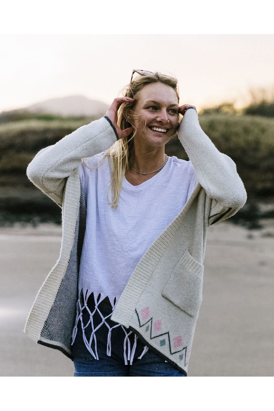 Leif Recycled Yarn Cardigan Off White