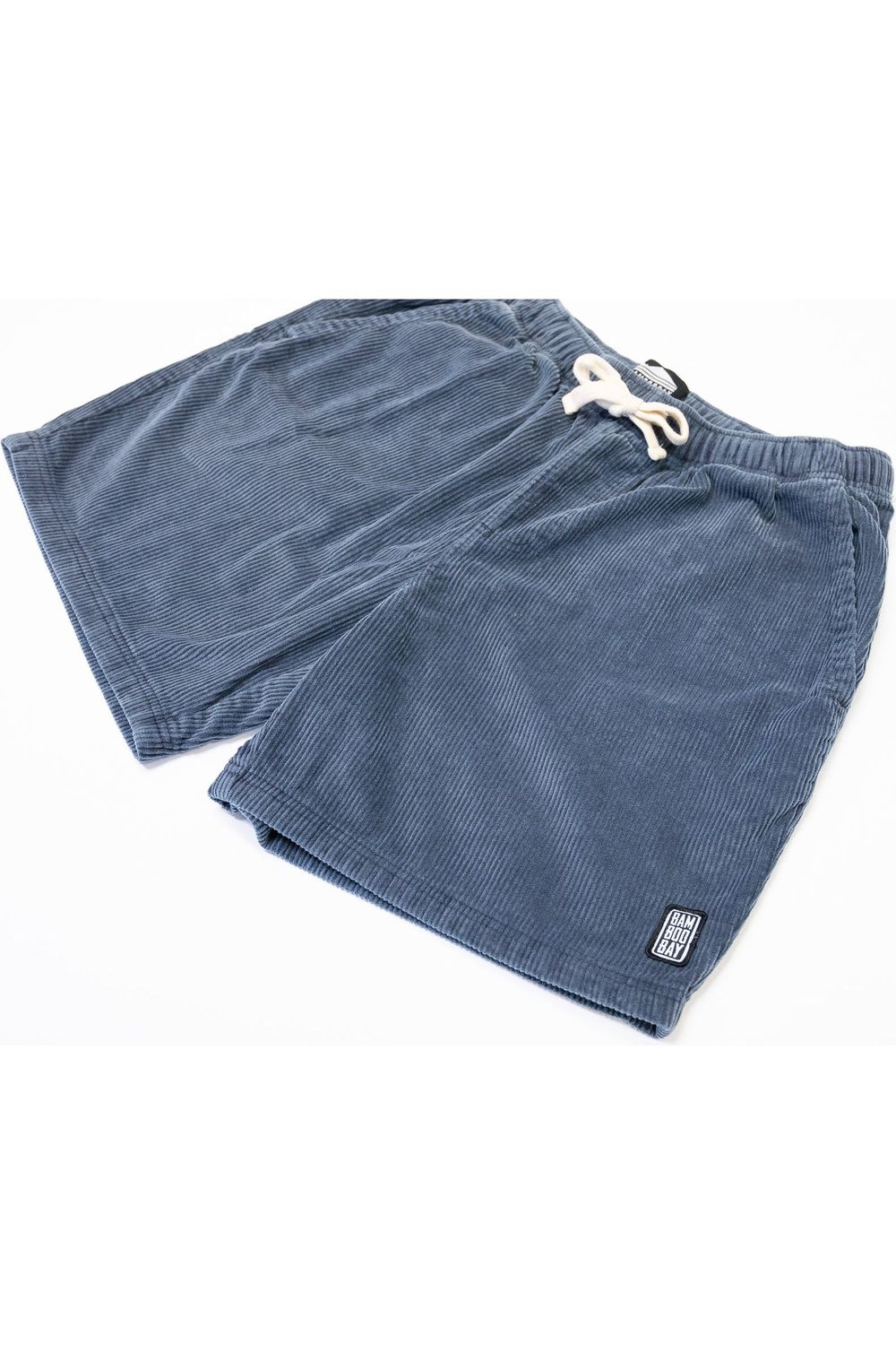 Bamboobay Cord Shorts in Navy. The image is taken in a studio and is a flatshot of the cord shorts