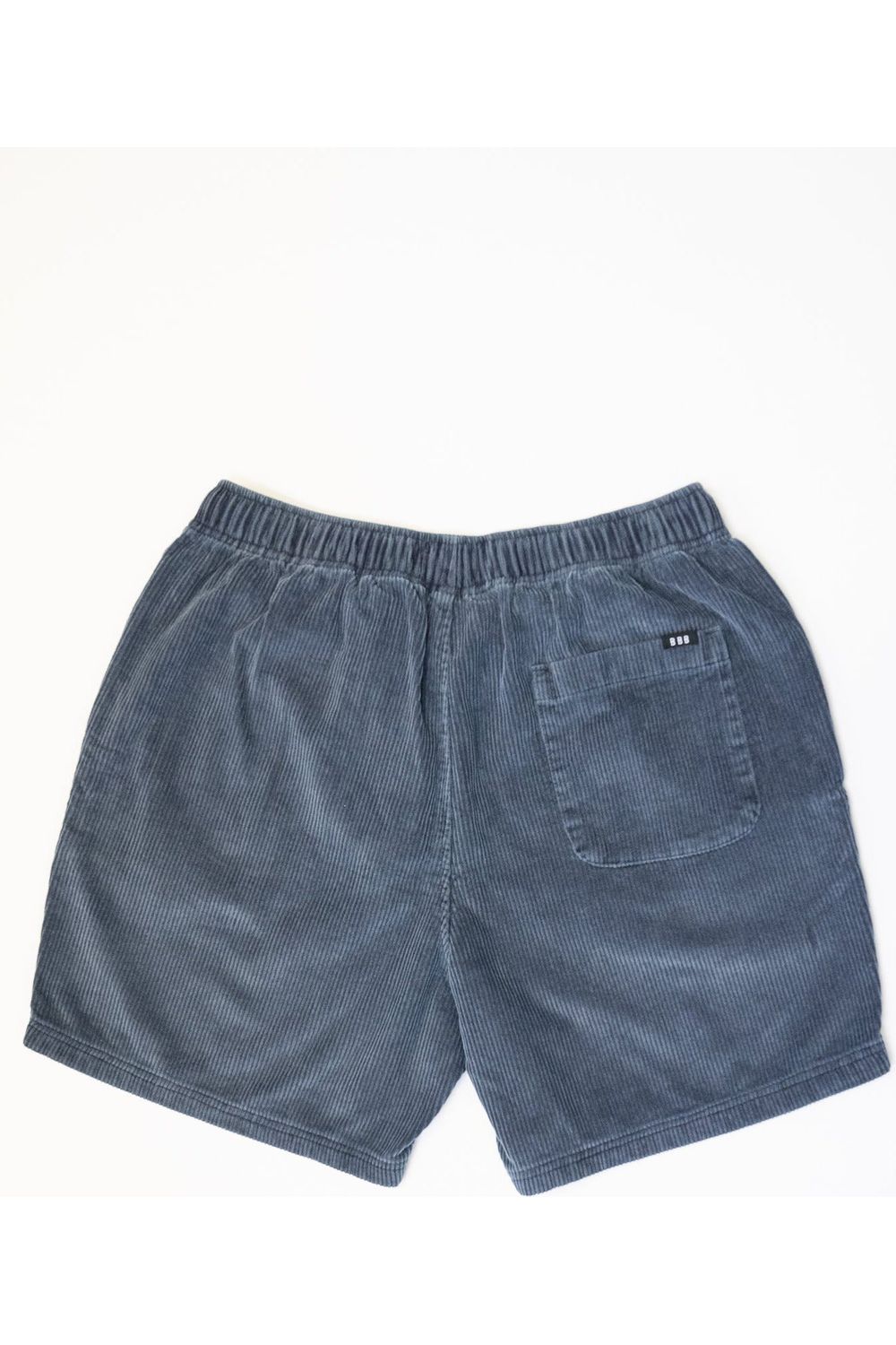 Bamboobay cord shorts in navy showing full back in studio