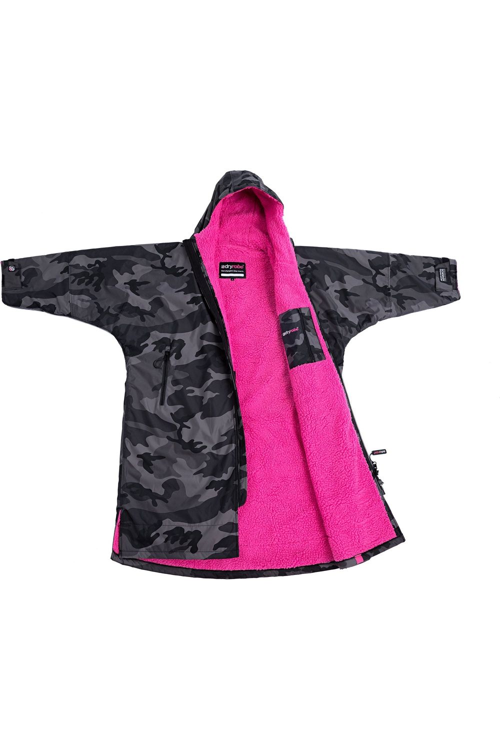 Dryrobe Advance Adult Long Sleeve Changing Robe Black Camo/Pink
