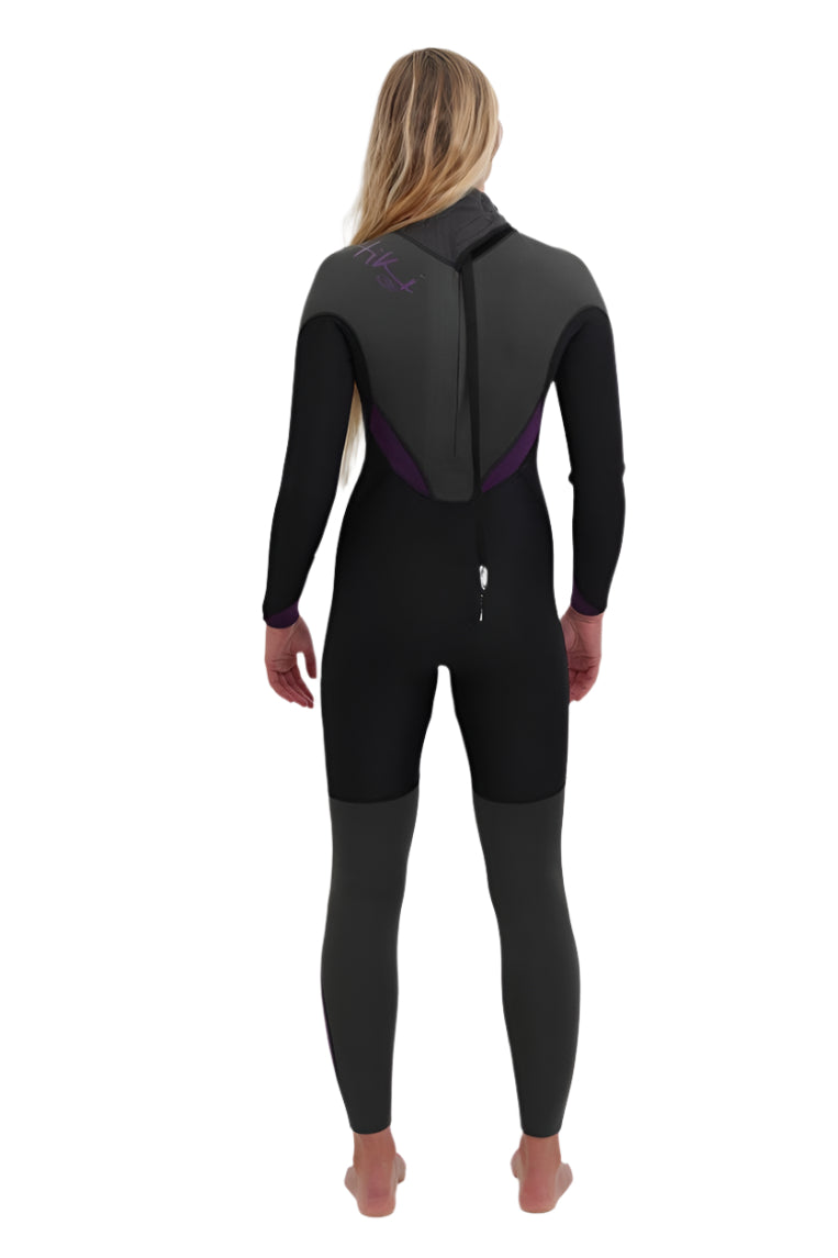 Tiki Ladies Tech 4/3 Wetsuit GBS - Back Zip - Black/Mulberry