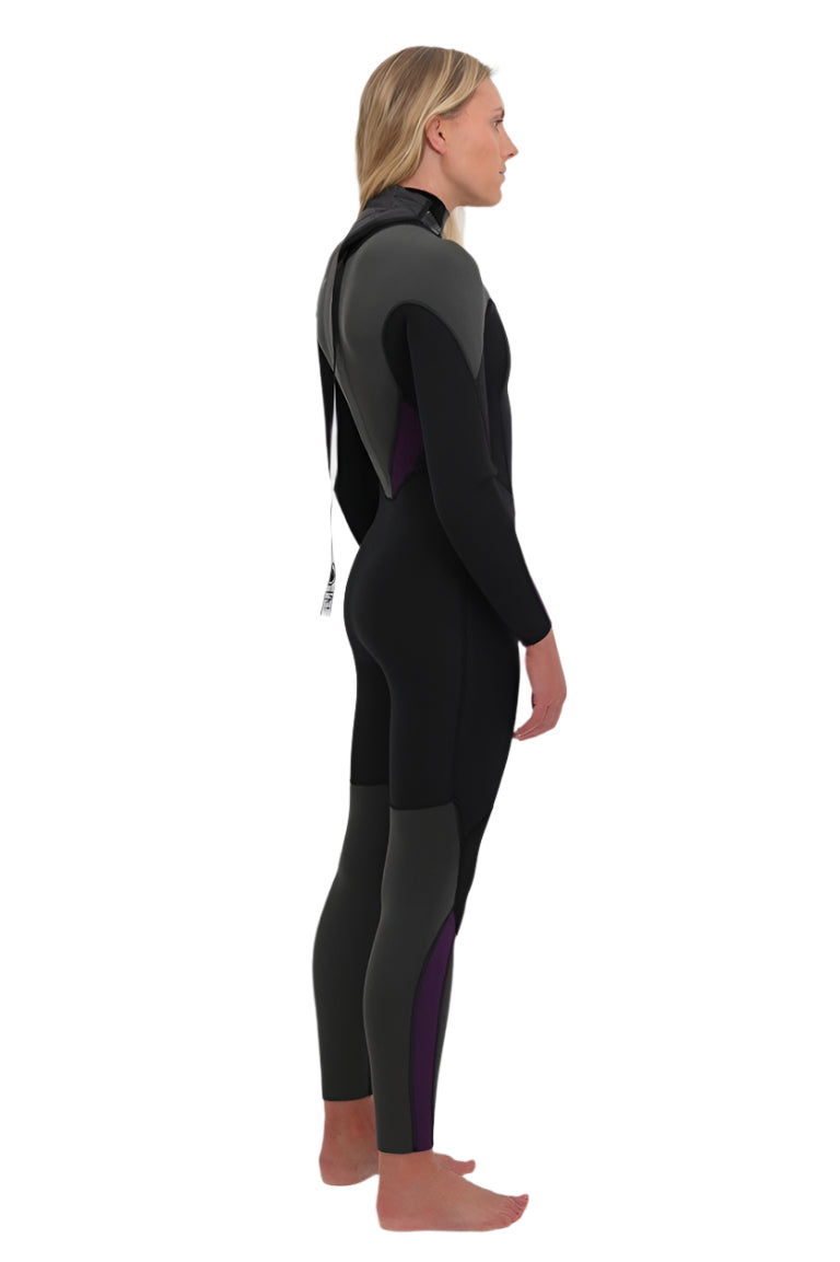 Tiki Ladies Tech 4/3 Wetsuit GBS - Back Zip - Black/Mulberry