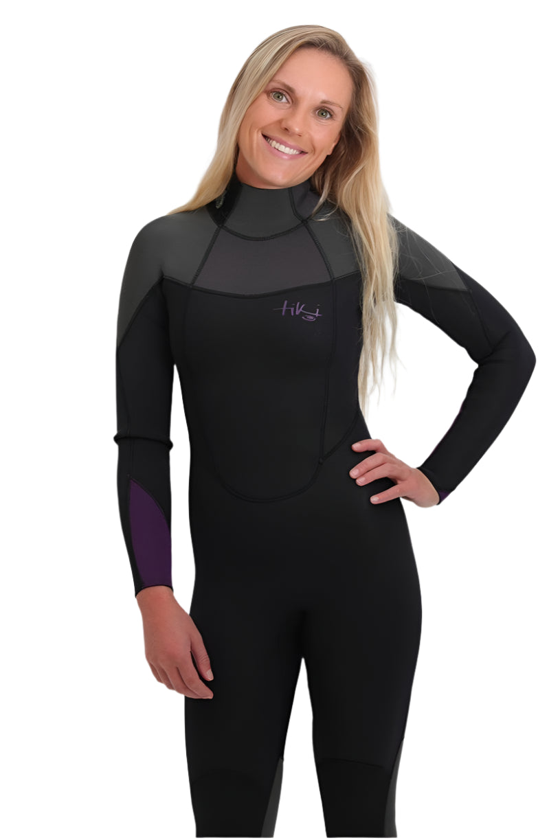 Tiki Ladies Tech 4/3 Wetsuit GBS - Back Zip - Black/Mulberry