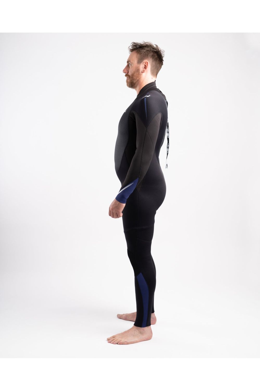 Tech Mens 3/2 Steamer Wetsuit Back Zip In Black & Navy