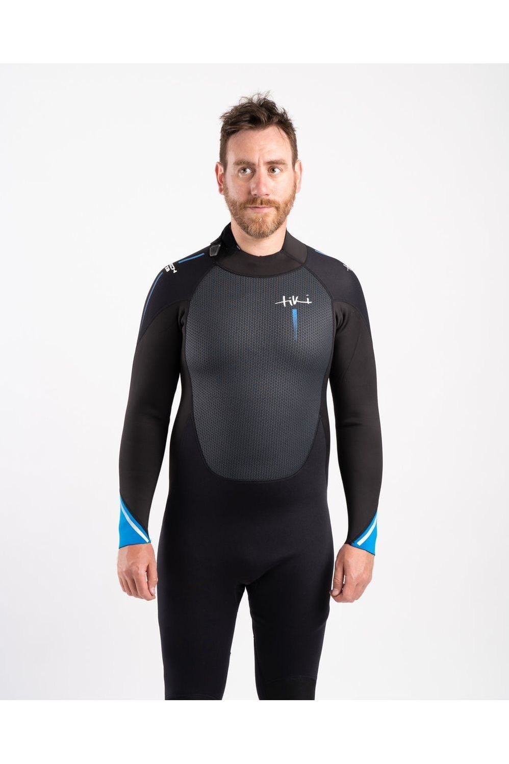 Tech Mens 3/2 Steamer Wetsuit Back Zip In Black & Blue