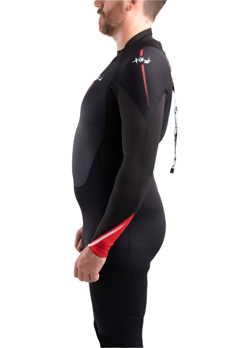 Tech Mens 3/2 Steamer Wetsuit Back Zip In Black & Red
