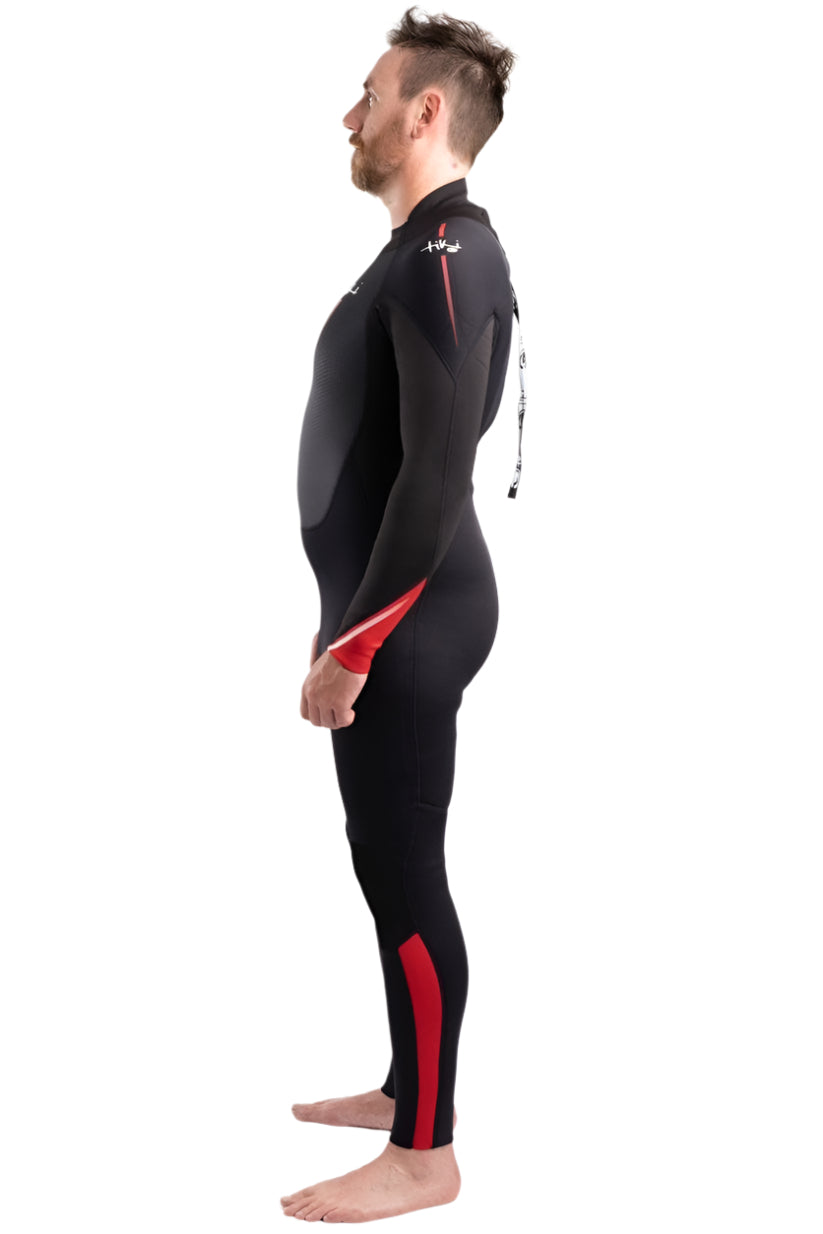 Tech Mens 3/2 Steamer Wetsuit Back Zip In Black & Red