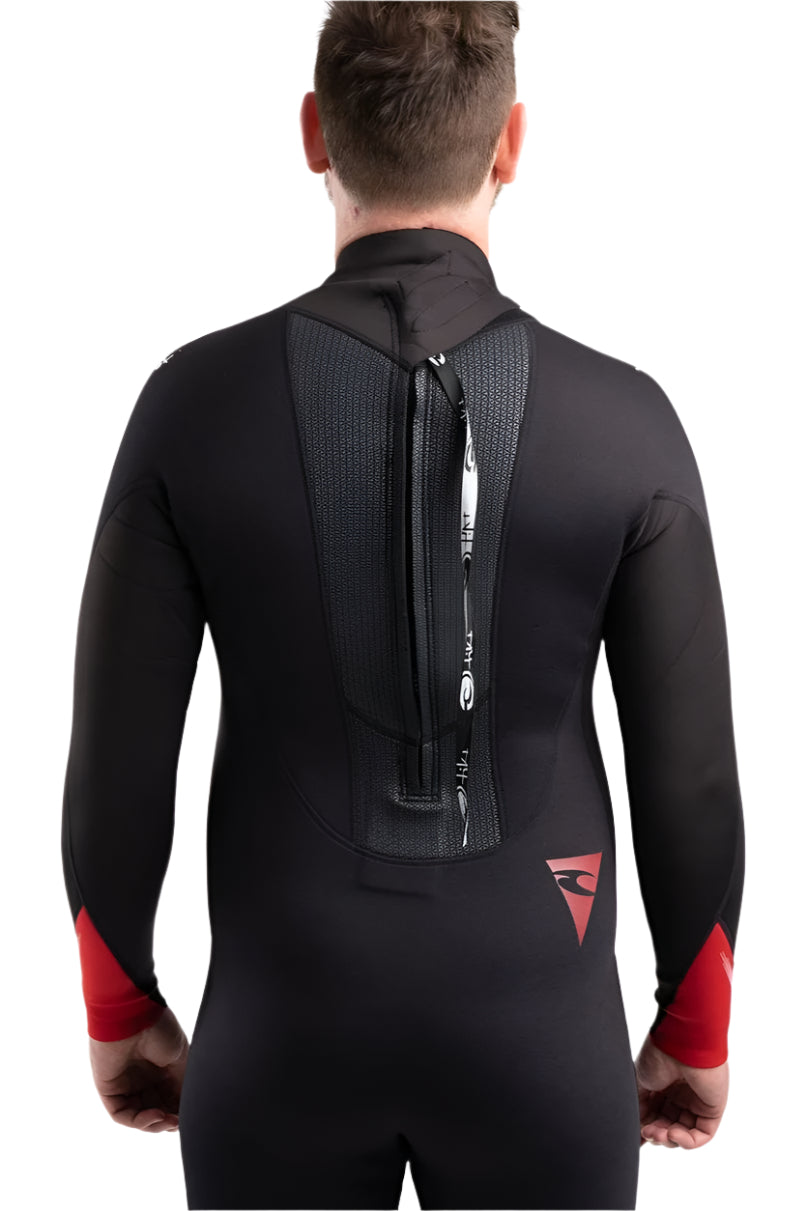 Tech Mens 3/2 Steamer Wetsuit Back Zip In Black & Red