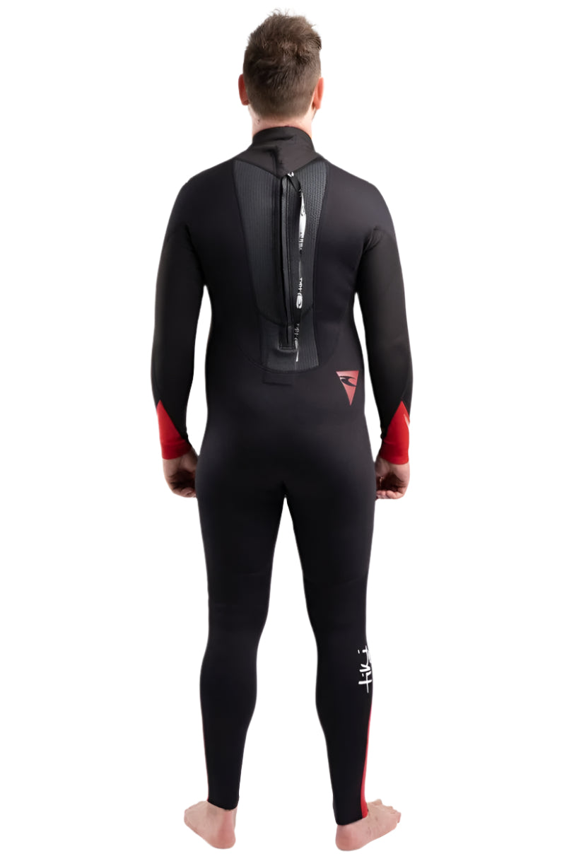 Tech Mens 3/2 Steamer Wetsuit Back Zip In Black & Red