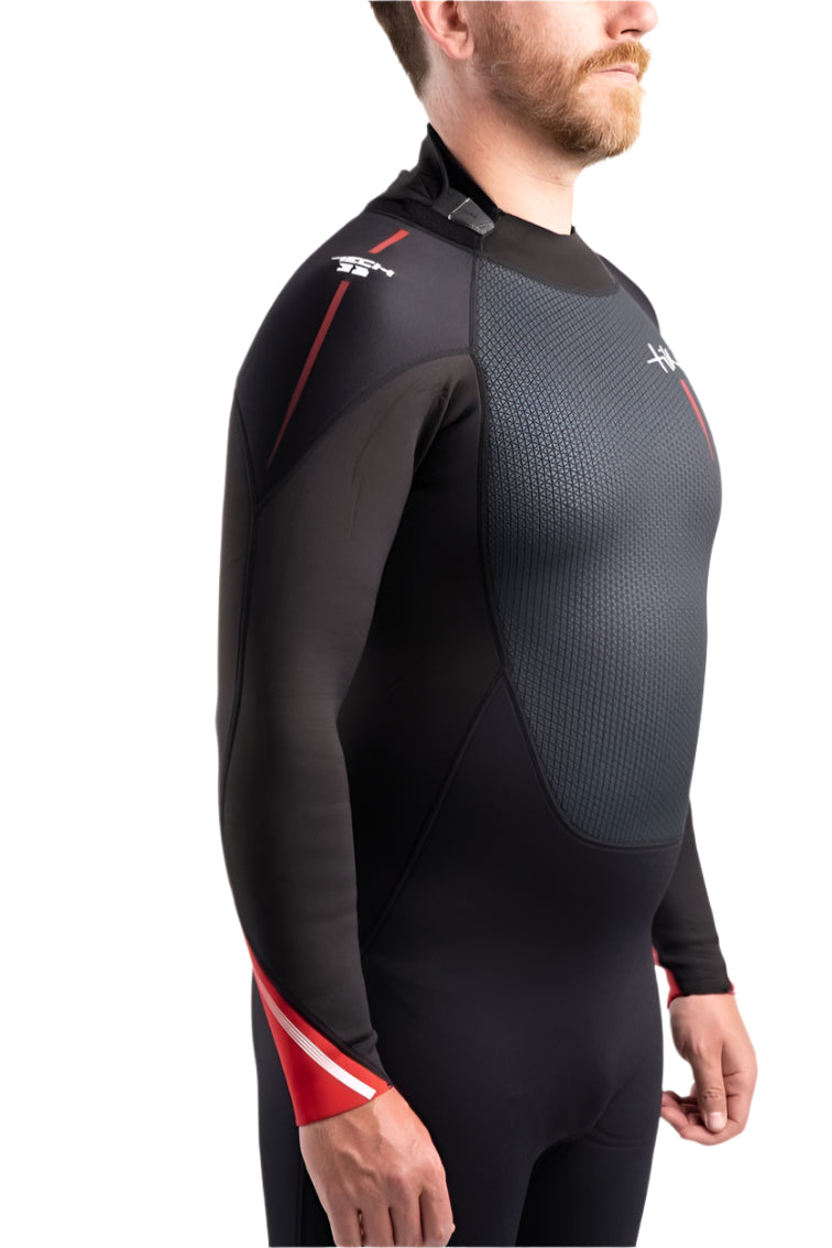 Tech Mens 3/2 Steamer Wetsuit Back Zip In Black & Red