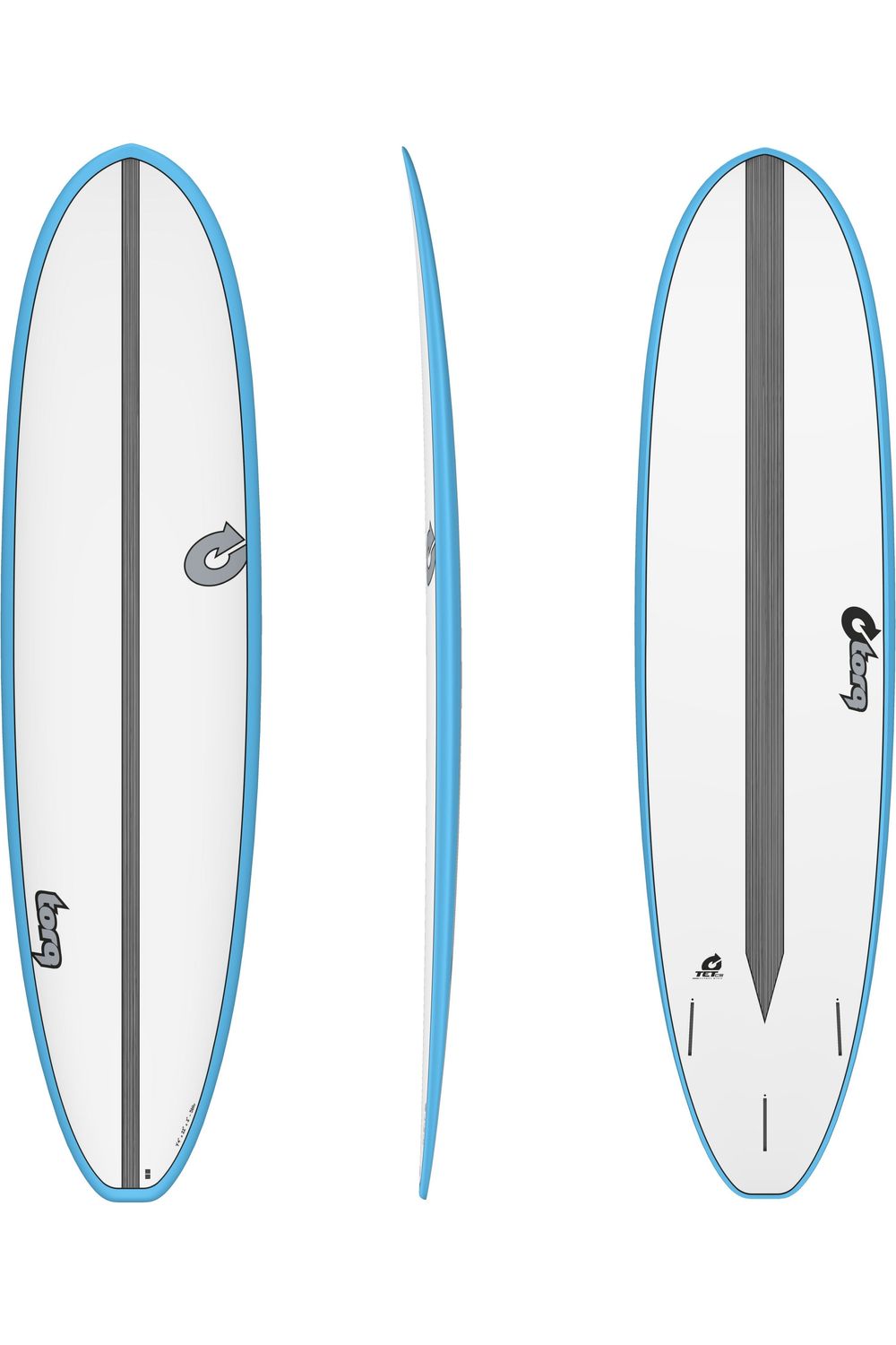7'4 Torq Fun V Surfboard in White & Blue with Carbon Strip