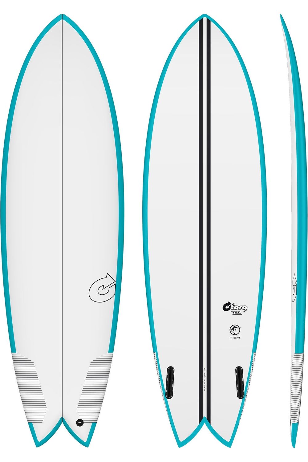 Torq TEC Fish Twin Surfboard in Teal/White