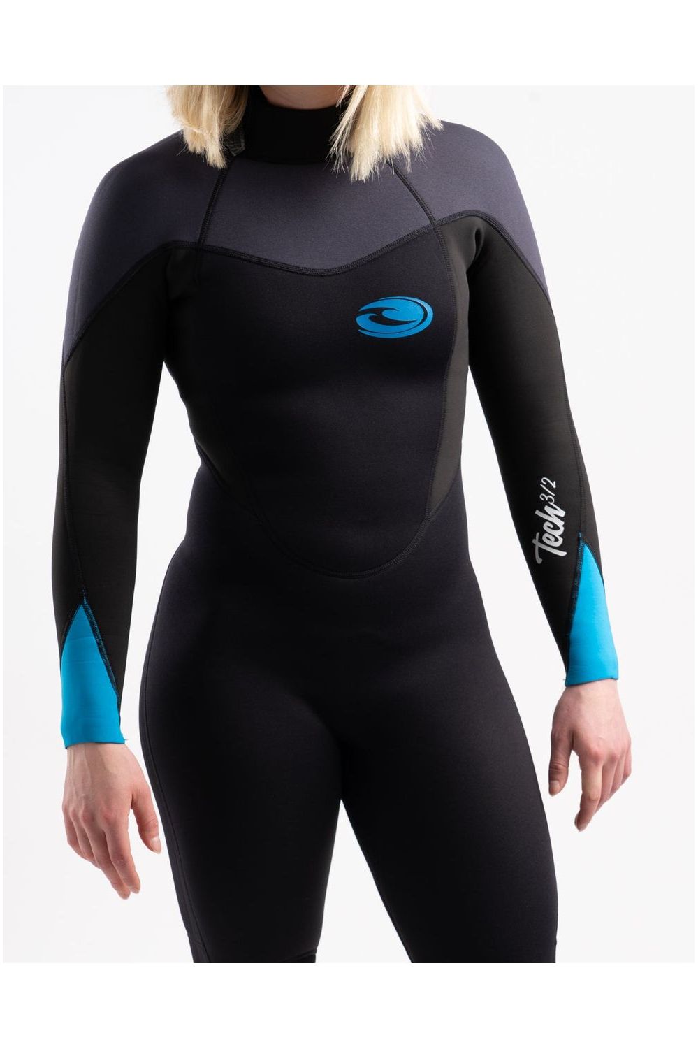 Tiki Tech Women's 3/2 Back Zip Wetsuit in Black & Blue