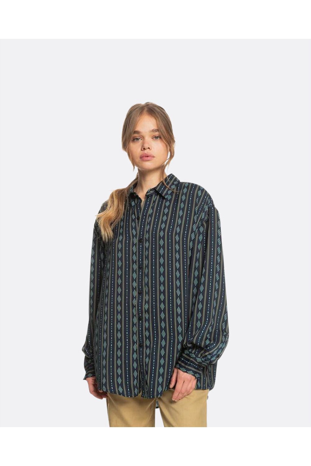 Quiksilver Diamond Stripe Long Sleeve Navy Shirt