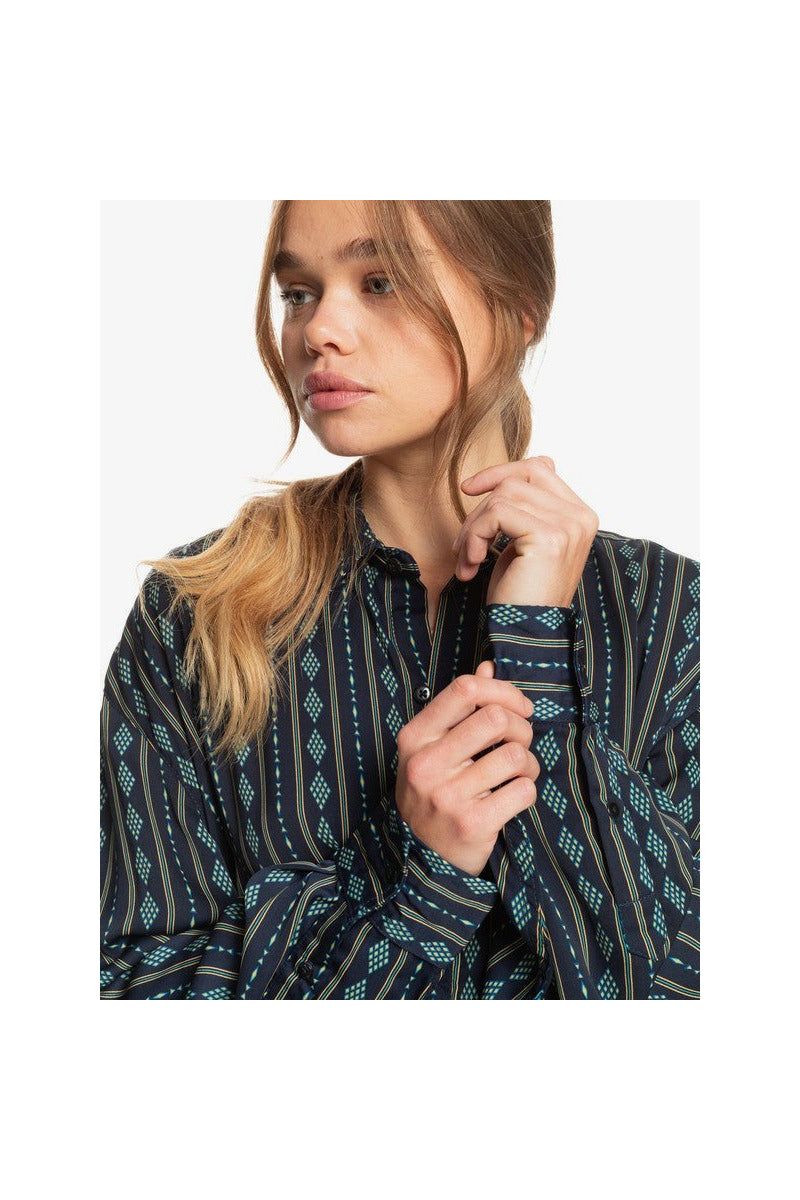 Quiksilver Diamond Stripe Long Sleeve Navy Shirt