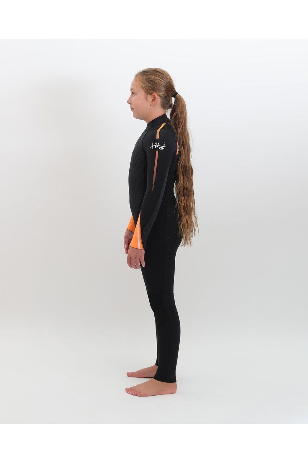Tiki Junior Tech 4/3 Wetsuit GBS Steamer - Back Zip - Black/Orange
