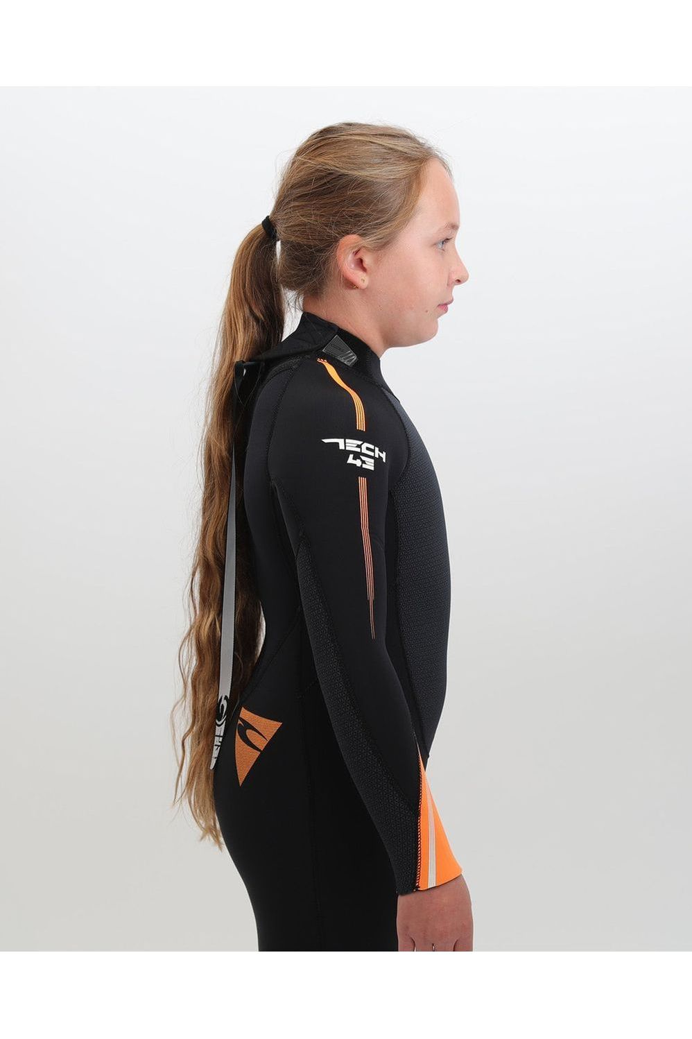 Tiki Junior Tech 4/3 Wetsuit GBS Steamer - Back Zip - Black/Orange