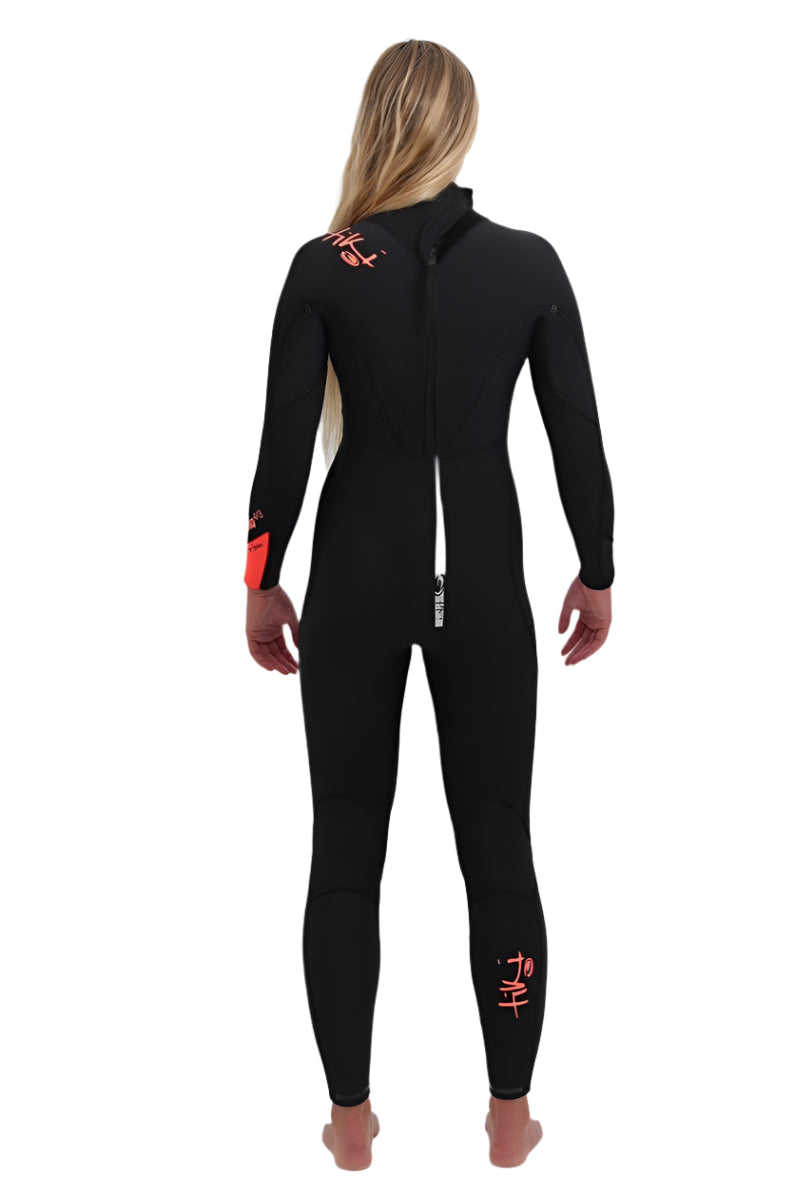 Tiki Women's Zepha2 4/3 Wetsuit GBS - Back Zip - Black/Peach