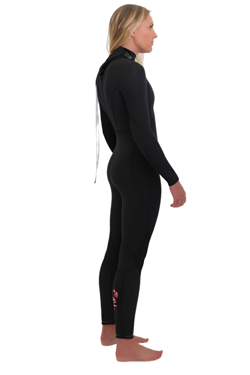 Tiki Women's Zepha2 4/3 Wetsuit GBS - Back Zip - Black/Peach