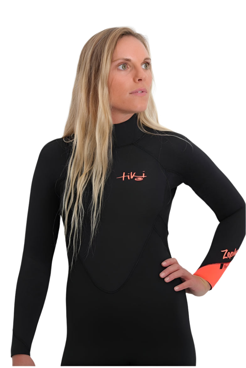Tiki Women's Zepha2 4/3 Wetsuit GBS - Back Zip - Black/Peach