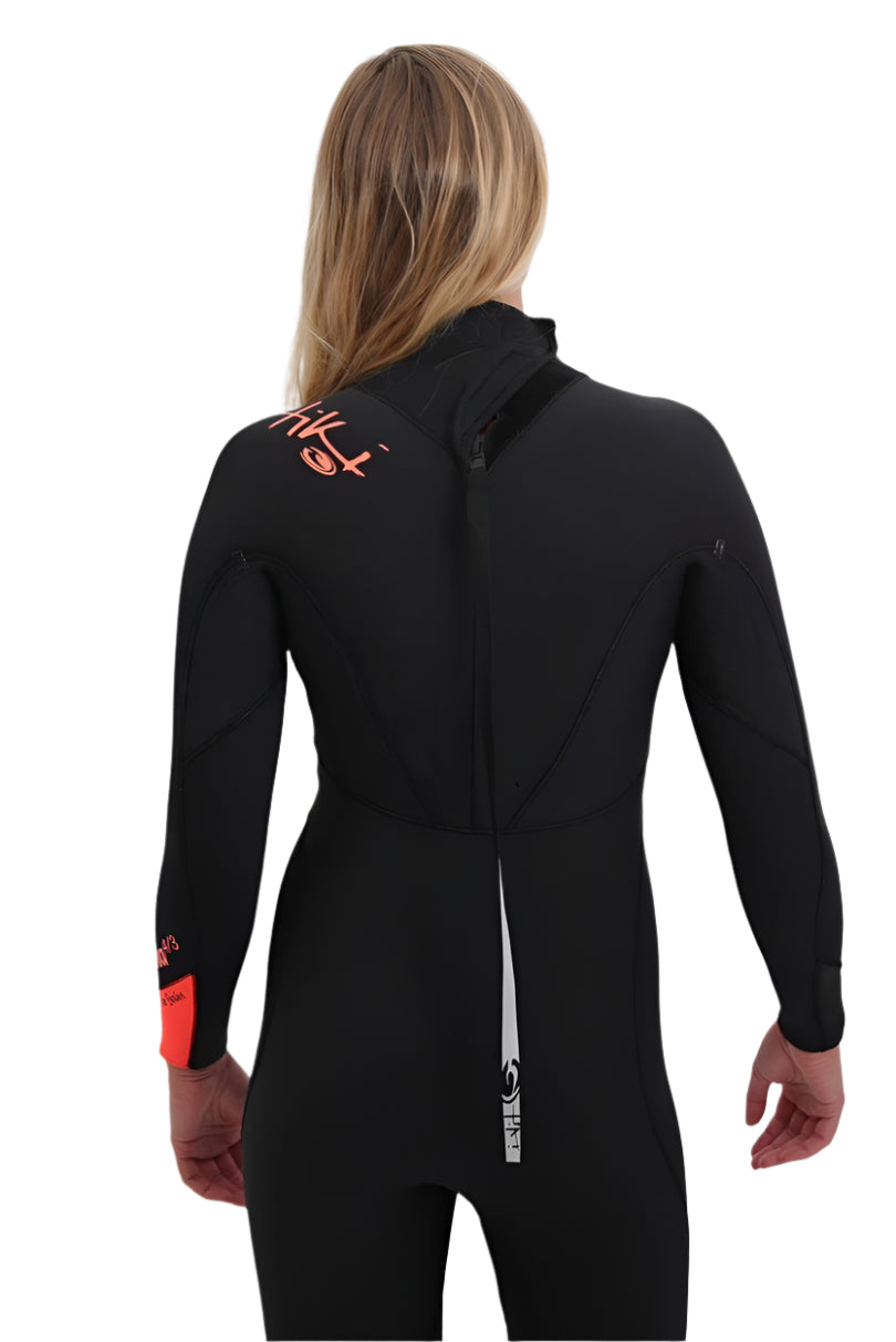 Tiki Women's Zepha2 4/3 Wetsuit GBS - Back Zip - Black/Peach