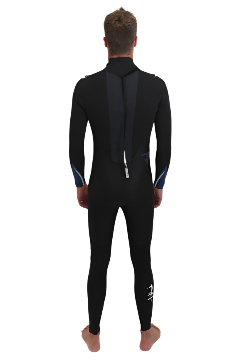 Tiki Mens Tech 4/3 GBS Wetsuit - Back Zip - Black/Blue