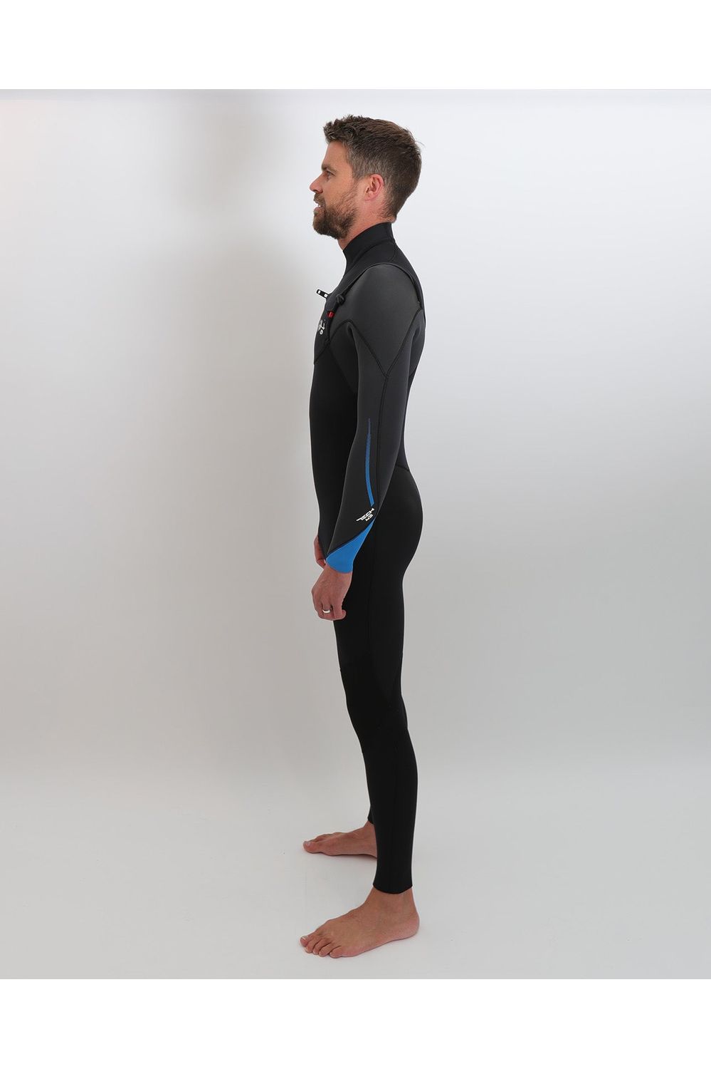 Tiki Mens Tech 3/2 GBS Wetsuit - Chest Zip - Black/Electric Blue