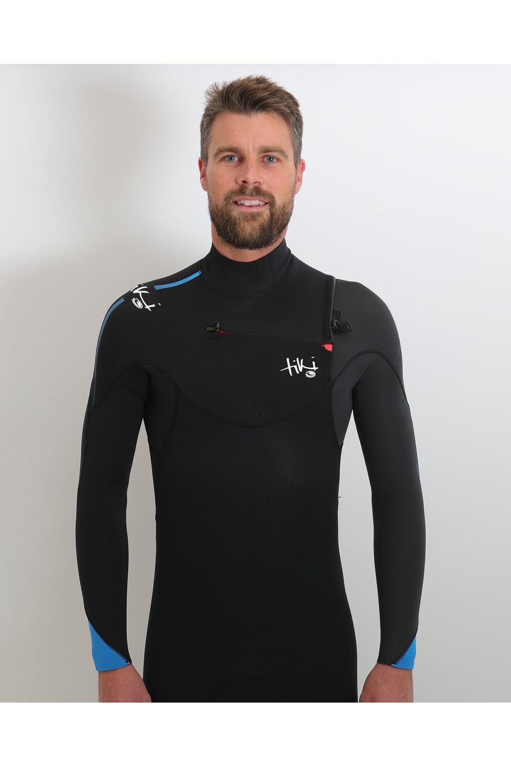 Tiki Mens Tech 3/2 GBS Wetsuit - Chest Zip - Black/Electric Blue