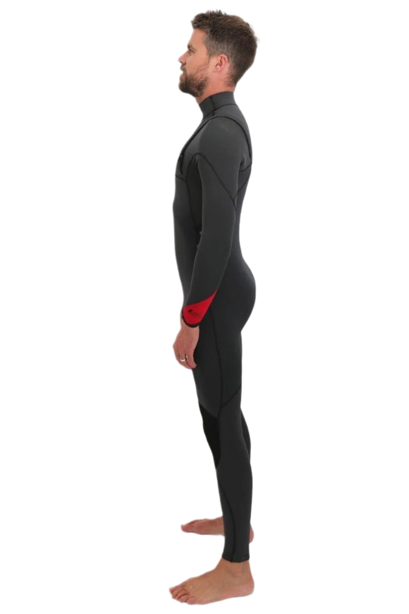 Tiki Mens Zepha 3/2 GBS Zip Free Wetsuit - Graphite/Red